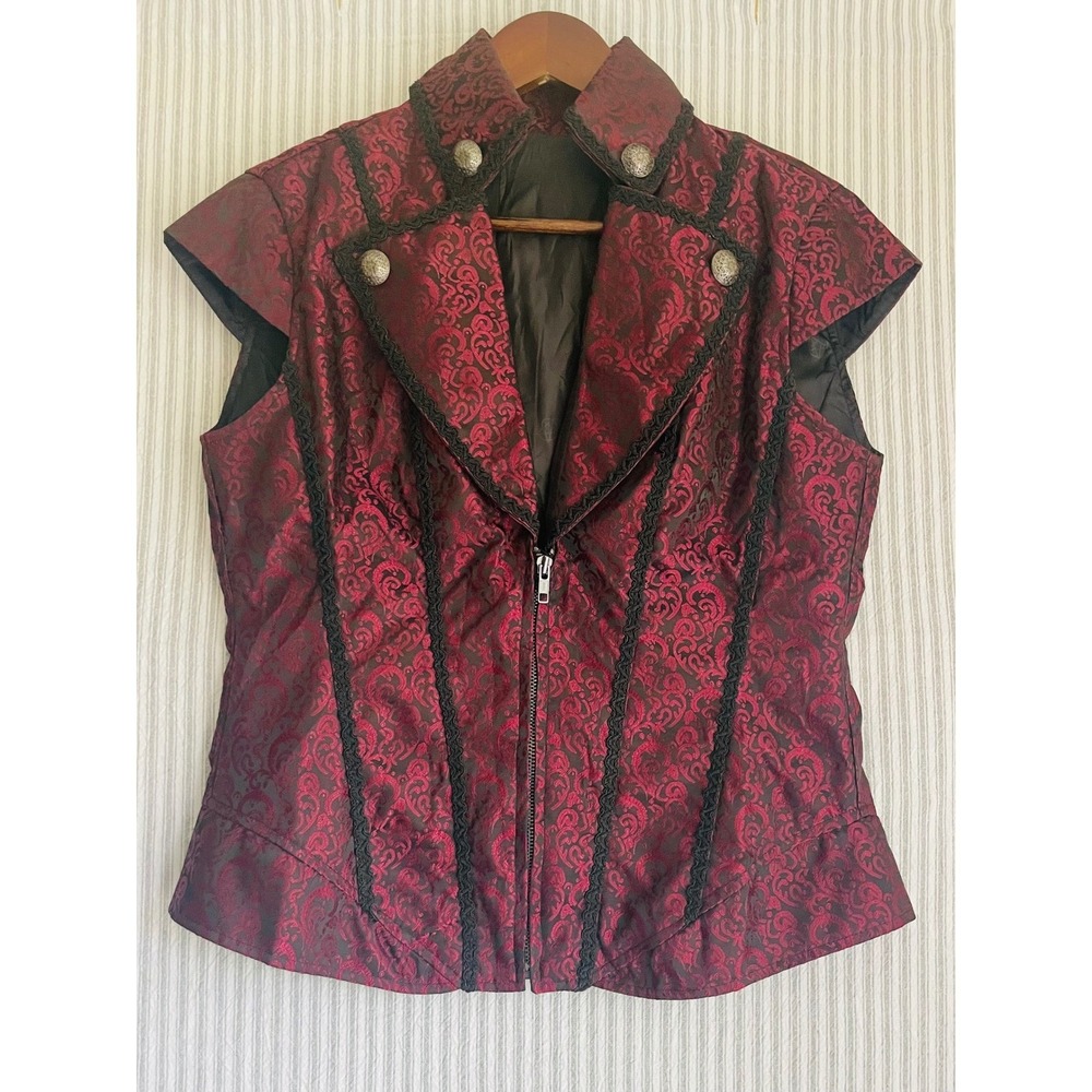 Pentagramme Gothic Damask Brocade Corset Vest Top Burgundy Black Steampunk